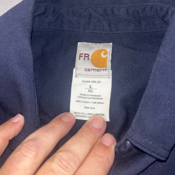 Carhartt FR Flame Resistant Work Shirt Navy Blue Size Large Style 294 20 Cat 2 - Picture 8 of 13